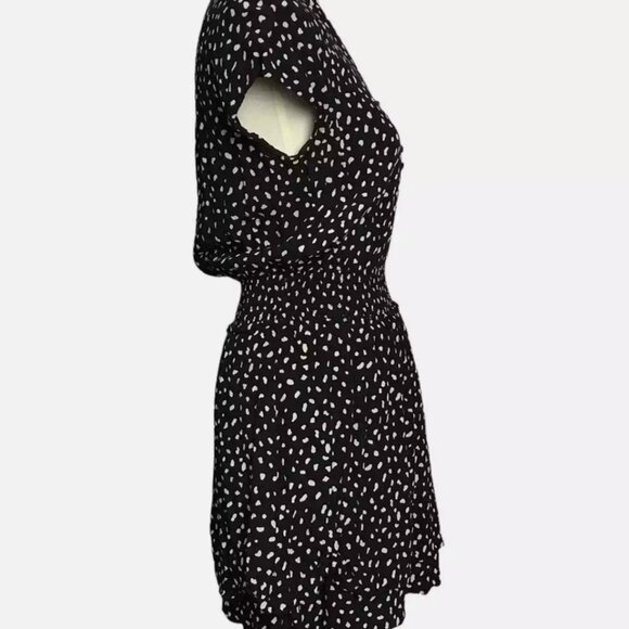 Rails Karla Mini Dress Black Ivory Spot Smocked Waist Large - Picture 9 of 9